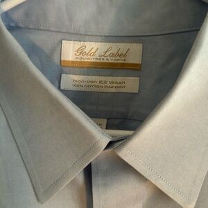 Gold Label Roundtree and Yorke blue dress shirt 17 1/2 37 tall 100% cotton